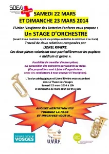 Lire la suite à propos de l’article Stage d&rsquo;orchestre les 22 et 23 mars 2014 à Thaon-Les-Vosges (88)