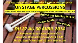 Lire la suite à propos de l’article Stage Percussions à Remiremont (88) du 27 au 30 avril 2014
